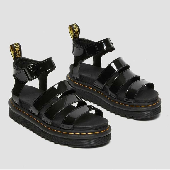 Dr Martens Blaire Patent Platform Black Sandals, W 7 - Picture 1 of 5